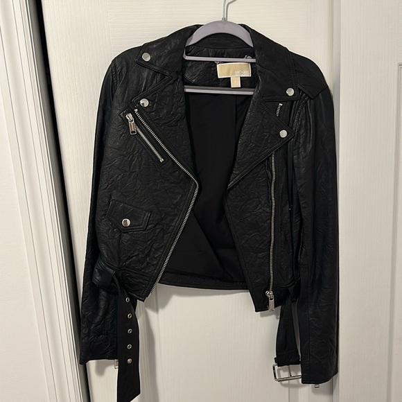 Michael Kors Crinkled Leather Moto Jacket - Picture 2 of 4